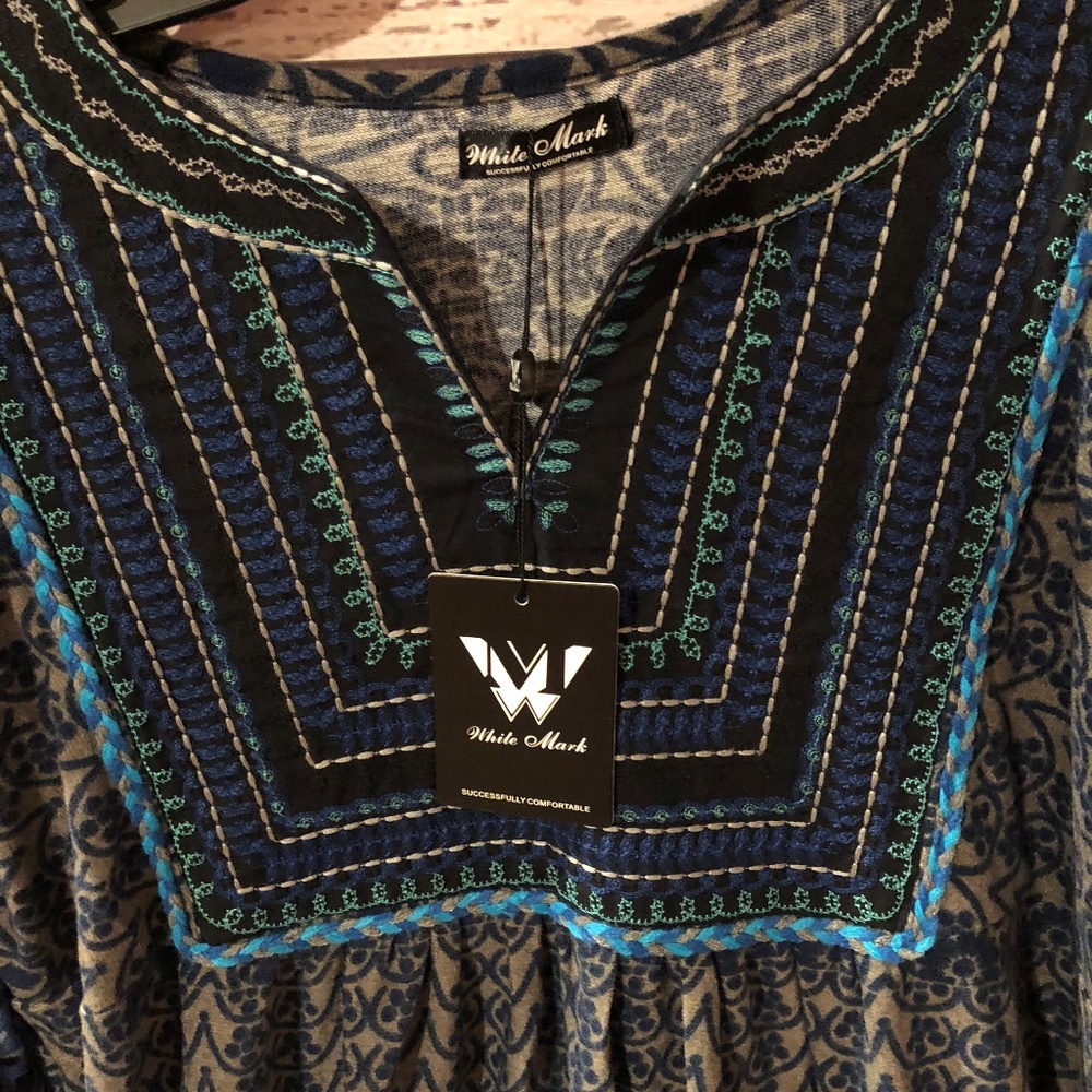 White Mark Phebe Embroidered Sweater Dress- Blue - Picture 2 of 5